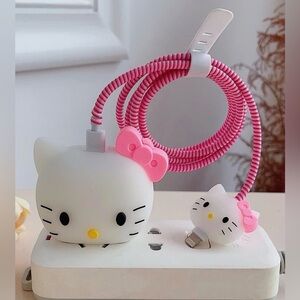 Hello Kitty White & Pink Cable Protector and Coiled Charging Cord